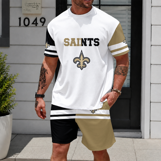 [TOUCHDOWN DEAL] NEWCUSTOMIZED NFL24 NOS NEW ORLEANS SAINTS UNISEX T-SHIRT & SHORTS SET