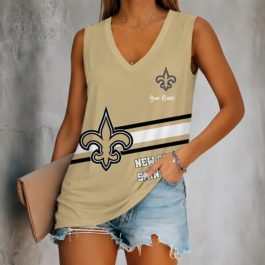 [TOUCHDOWN DEAL] NEW CUSTOMIZED NFL24 NOS NEW ORLEANS SAINTS WOMEN'S V-NECK TANK TOP