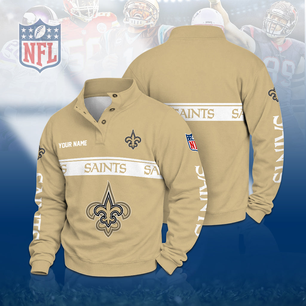 [TOUCHDOWN DEAL] NEW CUSTOMIZED NFL24 NOS THE SAINTS QUARTER-BUTTON STAND-COLLAR SWEATSHIRT