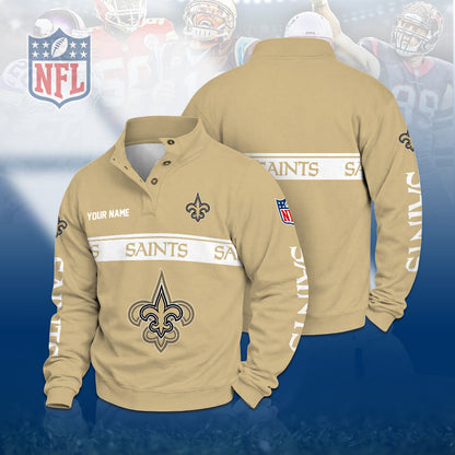[TOUCHDOWN DEAL] NEW CUSTOMIZED NFL24 NOS THE SAINTS QUARTER-BUTTON STAND-COLLAR SWEATSHIRT