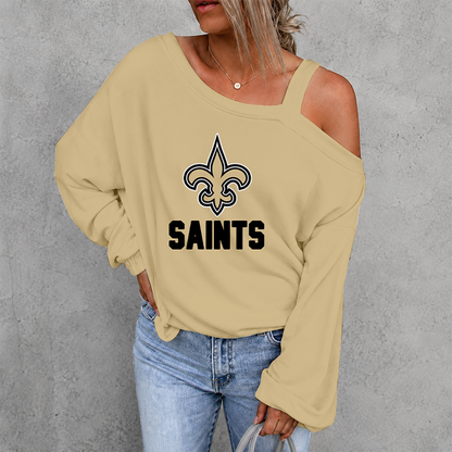 [SPECIAL OFFER] NEW CUSTOMIZED NFL24 NOS NEW ORLEANS SAINTS WOMEN'S OFF-SHOULDER LONG SLEEVE SHIRT