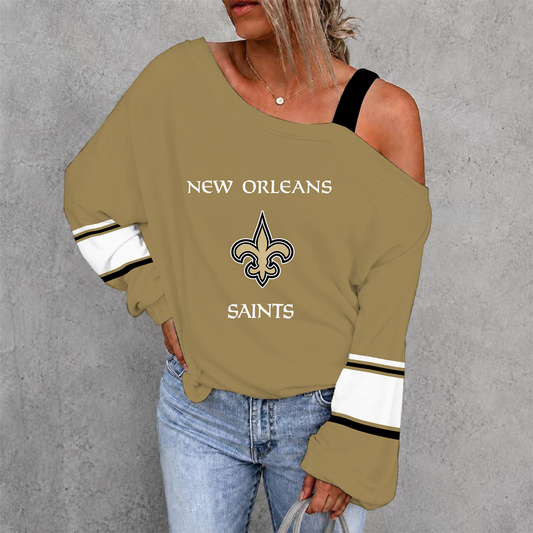 [TOUCHDOWN DEAL] NEW CUSTOMIZED NFL24 NOS NEW ORLEANS SAINTS WOMEN'S OFF-SHOULDER LONG SLEEVE SHIRT