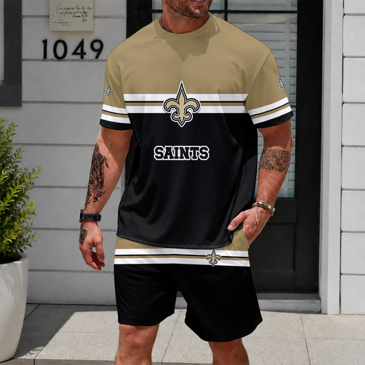 [TOUCHDOWN DEAL] NEWCUSTOMIZED NFL24 NOS NEW ORLEANS SAINTS UNISEX T-SHIRT & SHORTS SET