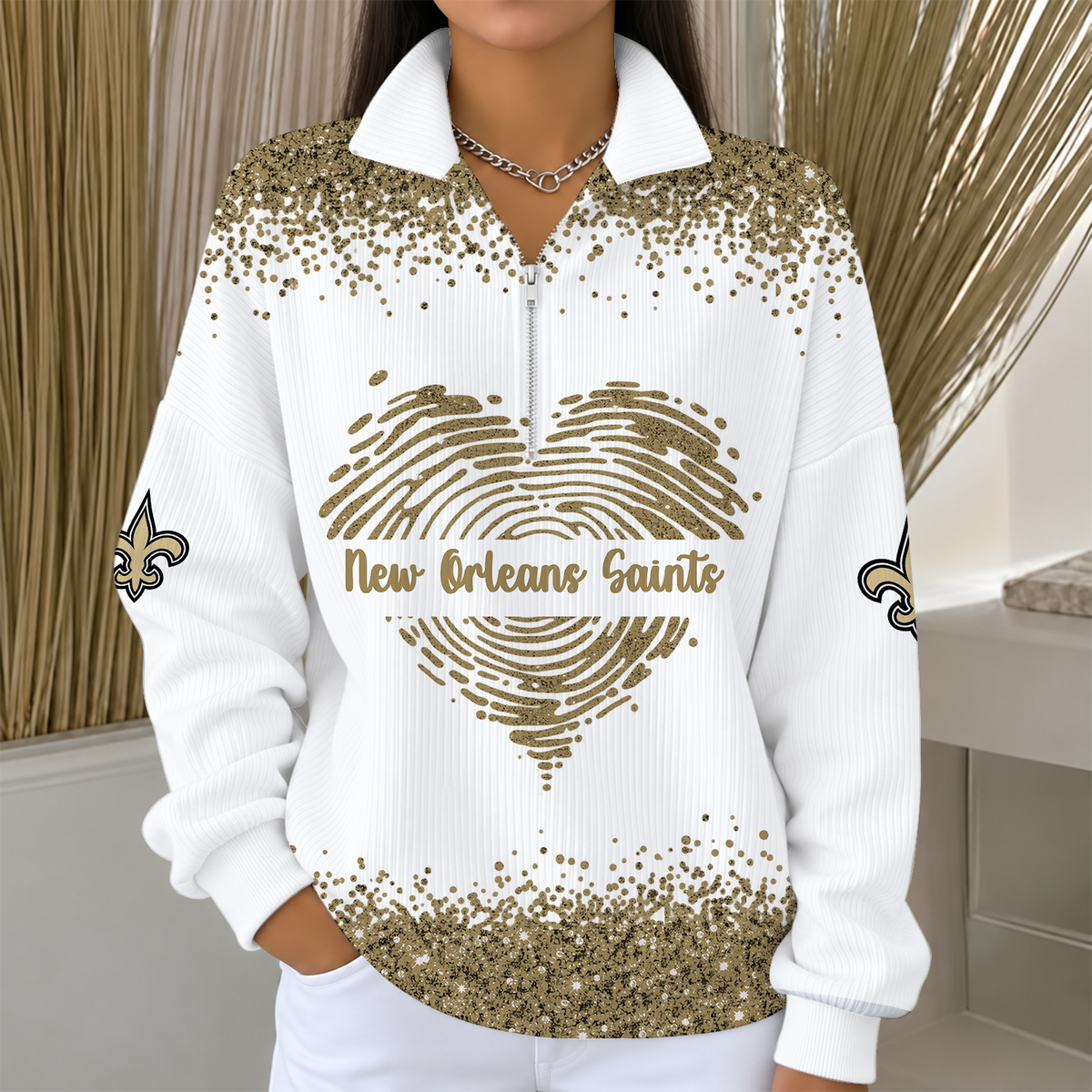 [TOUCHDOWN DEAL] NEW CUSTOMIZED NFL24 NOS THE SAINTS QUARTER ZIP RIBBED SWEATER