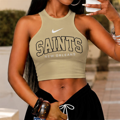 [TOUCHDOWN DEAL] NEW CUSTOMIZED NFL24 NOS NEW ORLEANS SAINTS WOMEN'S CROP TOP & LONGPANTS SET