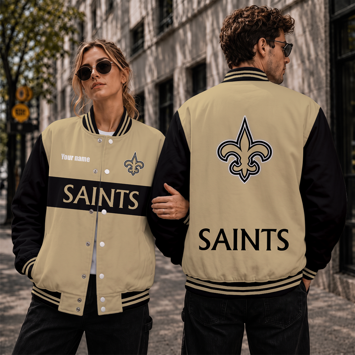 [TOUCHDOWN DEAL] NEW CUSTOMIZED NFL24 NOS NEW ORLEANS SAINTS SATIN VARSITY & BASEBALL JACKET