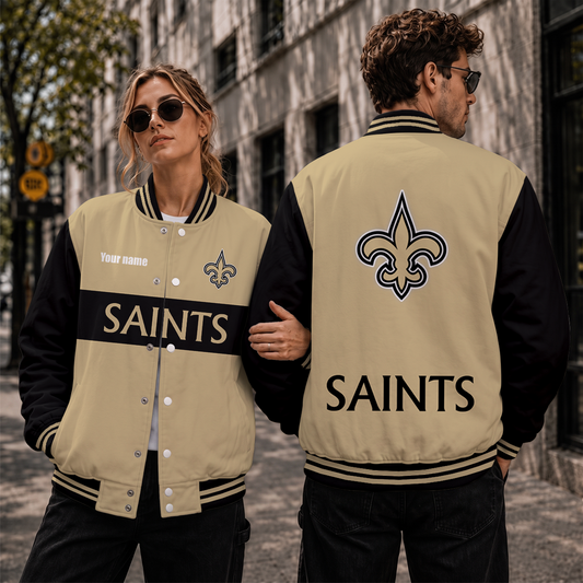 [TOUCHDOWN DEAL] NEW CUSTOMIZED NFL24 NOS NEW ORLEANS SAINTS SATIN VARSITY & BASEBALL JACKET