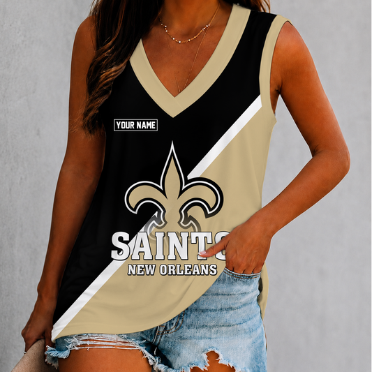 [TOUCHDOWN DEAL] NEW CUSTOMIZED NFL24 NOS NEW ORLEANS SAINTS WOMEN'S V-NECK TANK TOP