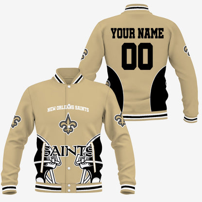 [TOUCHDOWN DEAL] NEW CUSTOMIZED NFL24 NOS NEW ORLEANS SAINTS SATIN VARSITY & BASEBALL JACKET