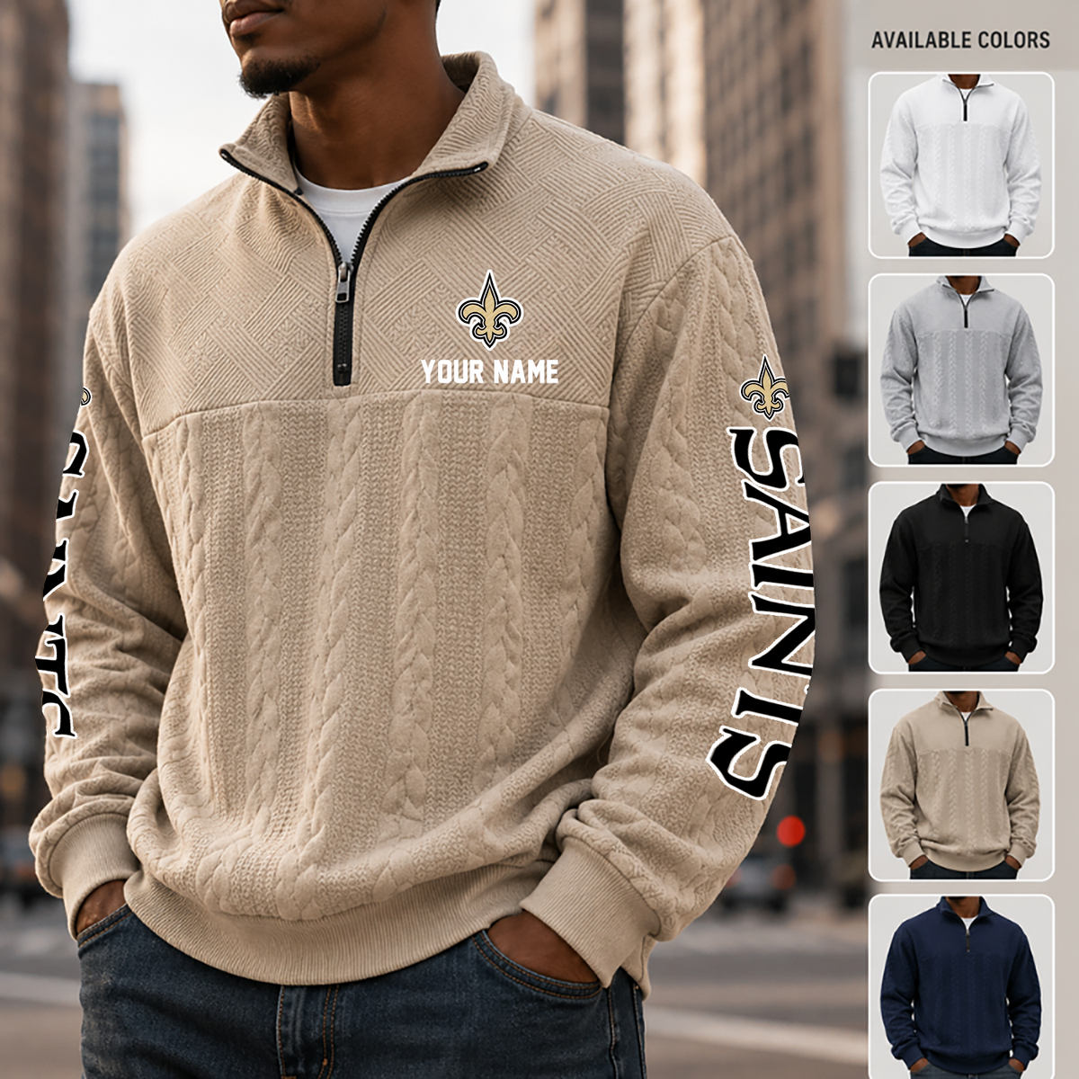 [TOUCHDOWN DEAL] NEW CUSTOMIZED NFL24 NOS NEW ORLEANS SAINTS MULTICOLOR QUARTER-ZIP SWEATSHIRT
