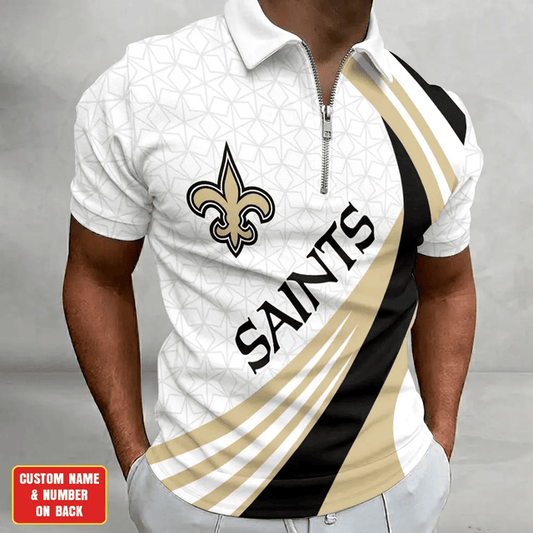 [TOUCHDOWN DEAL] NEW CUSTOMIZED NFL24 NOS NEW ORLEANS SAINTS ZIP POLO SHIRT