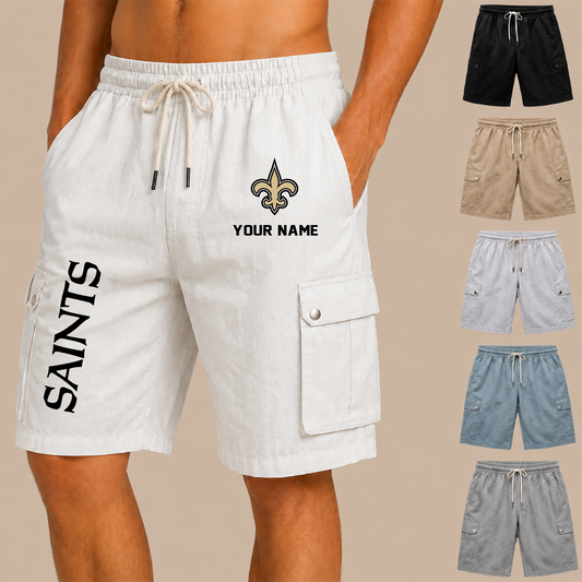 [TOUCHDOWN DEAL] NEW CUSTOMIZED NFL24 NOS NEW ORLEANS SAINTS MEN'S DRAWSTRING CARGO SHORTS