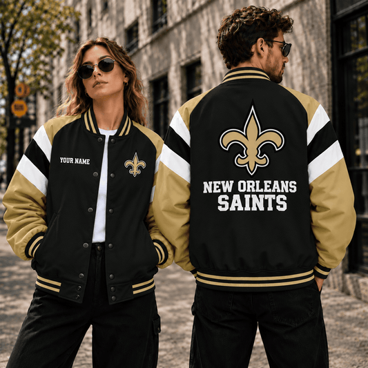 [TOUCHDOWN DEAL] NEW CUSTOMIZED NFL24 NOS NEW ORLEANS SAINTS SATIN VARSITY & BASEBALL JACKET