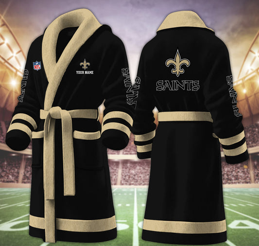 [TOUCHDOWN DEAL] NEW CUSTOMIZED NFL24 NOS NEW ORLEANS SAINTS MULTICOLOR FLEECE BATHROBE
