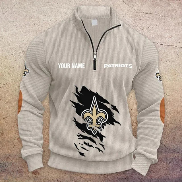 [TOUCHDOWN DEAL] NEW CUSTOMIZED NFL24 NOS NEW ORLEANS SAINTS MULTICOLOR STRIPED QUATER ZIP SWEATSHIRT