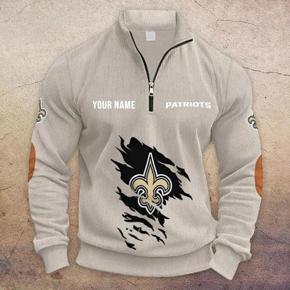 [TOUCHDOWN DEAL] NEW CUSTOMIZED NFL24 NOS NEW ORLEANS SAINTS MULTICOLOR STRIPED QUATER ZIP SWEATSHIRT