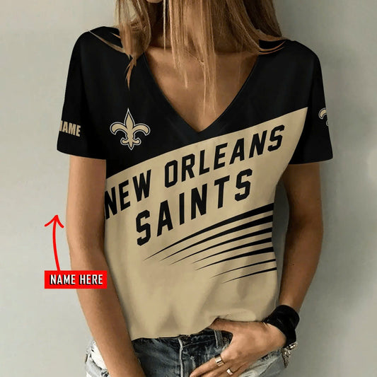 [TOUCHDOWN DEAL] NEW CUSTOMIZED NFL24 NOS NEW ORLEANS SAINTS V-NECK FEMALE SHIRT