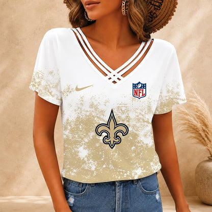 [TOUCHDOWN DEAL] NEW CUSTOMIZED NFL24 NOS NEW ORLEANS SAINTS V-NECK SHIRT