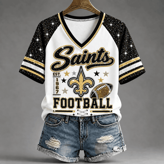 [TOUCHDOWN DEAL] NEW CUSTOMIZED NFL24 NOS THE SAINTS BUC-EE'S V-NECK FEMALE SHIRT