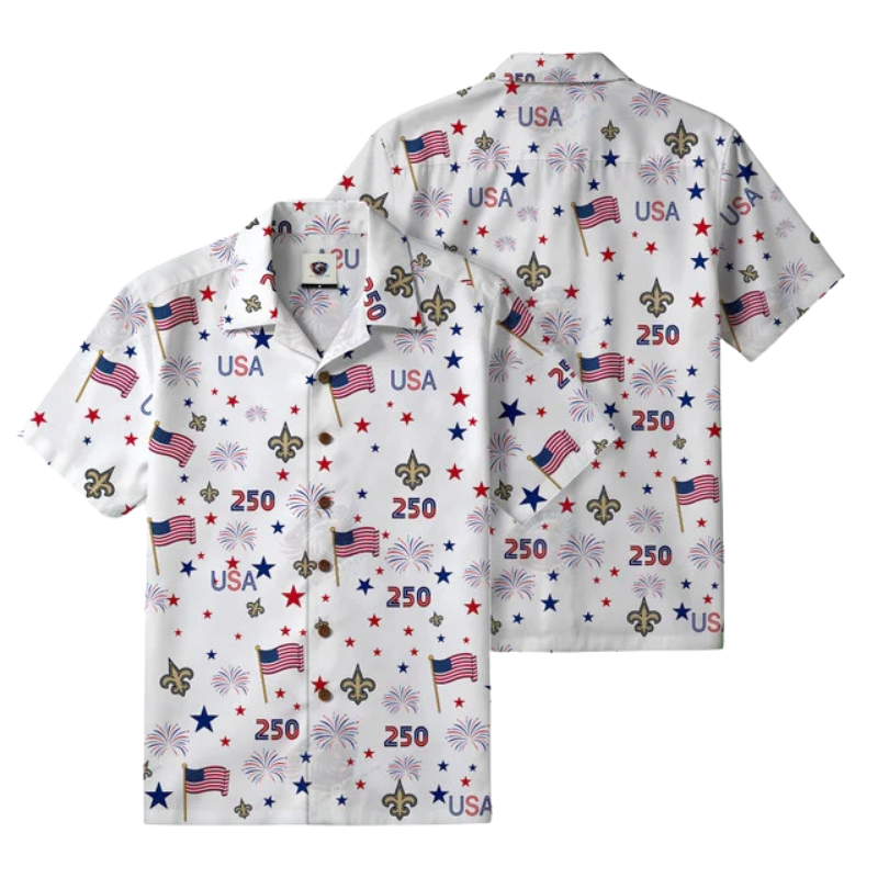 [TOUCHDOWN DEAL] NEW CUSTOMIZED NFL24 NOS NEW ORLEANS SAINTS PATRIOTIC 250 USA HAWAIIAN SHIRT