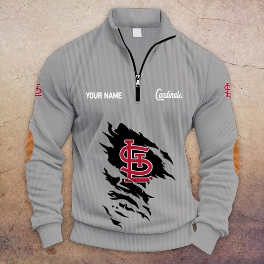 [HOMERUN DEAL] NEW CUSTOMIZED MLB24 SLC ST. LOUIS CARDINALS MULTICOLOR STRIPED QUATER ZIP SWEATSHIRT