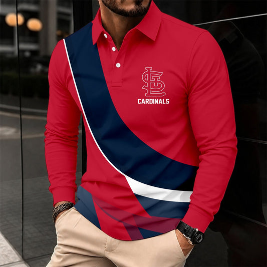 [HOMERUN DEAL] NEW CUSTOMIZED MLB24 SLC ST. LOUIS CARDINALS MEN'S LONG SLEEVE POLO