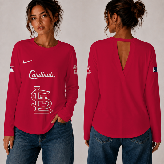 [HOMERUN DEAL] NEW CUSTOMIZED MLB24 SLC THE CARDINALS WOMEN'S BACK V-CUT LONG-SLEEVE SHIRT