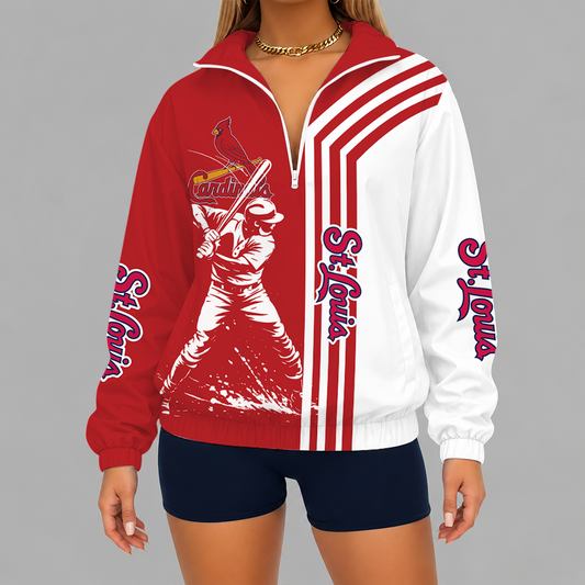 [HOMERUN DEAL] NEW CUSTOMIZED MLB24 SLC ST. LOUIS CARDINALS V-NECK ZIPPER SWEATSHIRT JACKET