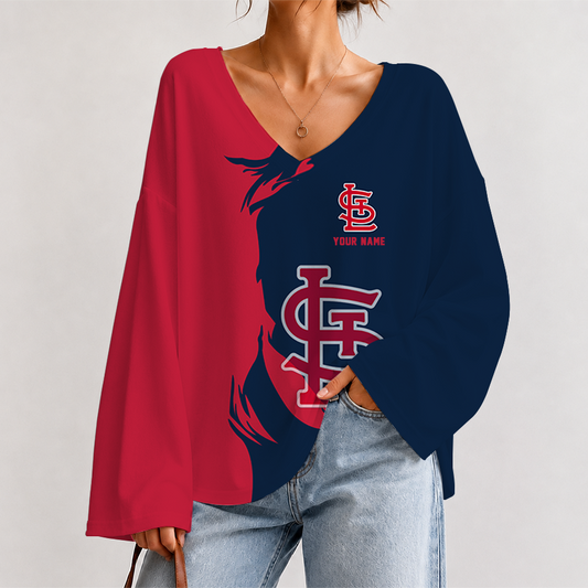 [HOMERUN DEAL] NEW CUSTOMIZED MLB24 SLC ST. LOUIS CARDINALS V-NECK LONG SLEEVED CROP TOP