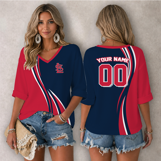 [HOMERUN DEAL] NEW CUSTOMIZED MLB24 SLC ST. LOUIS CARDINALS WOMEN'S HEART V-NECK LONG SLEEVE SHIRT