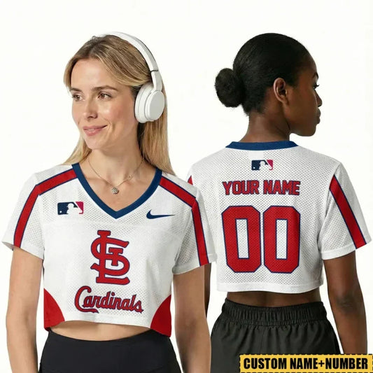 [HOMERUN DEAL] NEW CUSTOMIZED MLB24 SLC ST. LOUIS CARDINALS V-NECK JERSEY CROP TOP