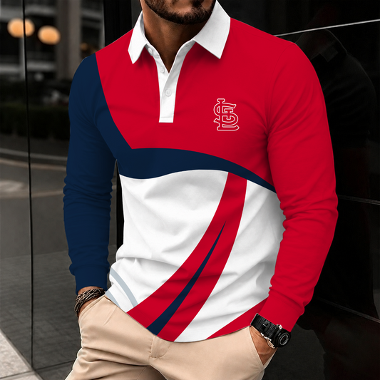 [HOMERUN DEAL] NEW CUSTOMIZED MLB24 SLC ST. LOUIS CARDINALS MEN'S LONG SLEEVE POLO