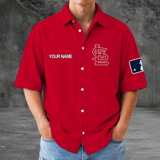 [HOMERUN DEAL] NEW CUSTOMIZED MLB24 SLC ST. LOUIS CARDINALS SEERSUCKER BUTTON SHIRT