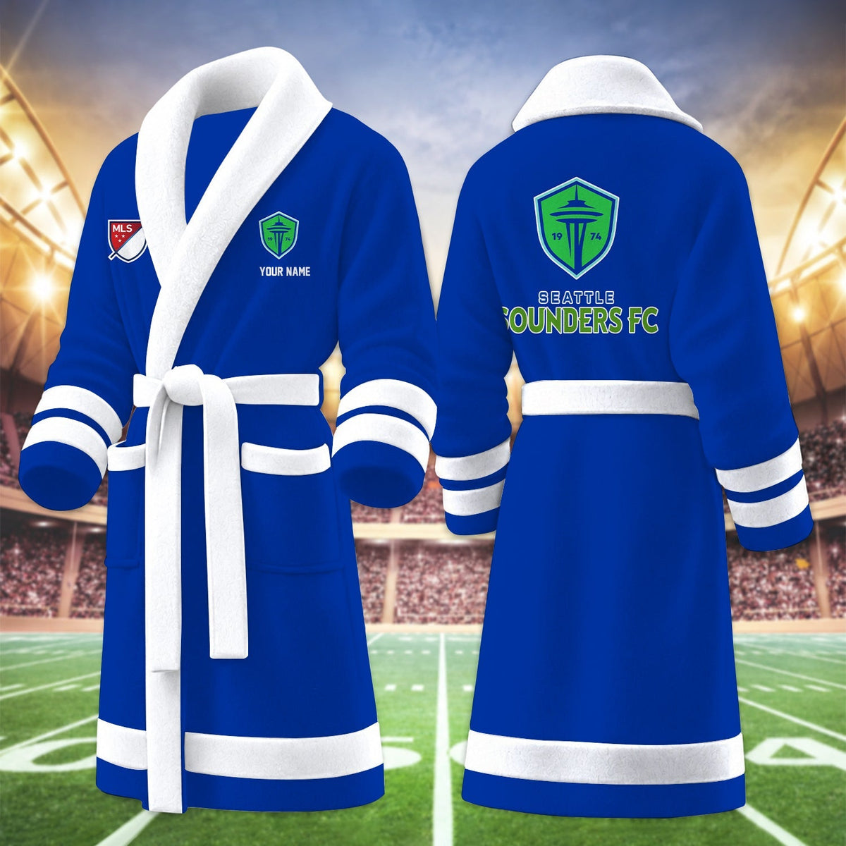 [GOAL DEAL] NEW CUSTOMIZED MLS24 SSF SEATTLE SOUNDERS FC FLEECE BATHROBE