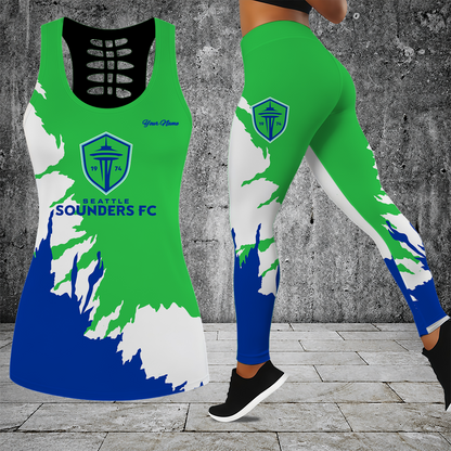 [GOAL DEAL] NEW CUSTOMIZED MLS24 SSF SEATTLE SOUNDERS FC HOLLOW TANK TOP & LEGGINGS SET