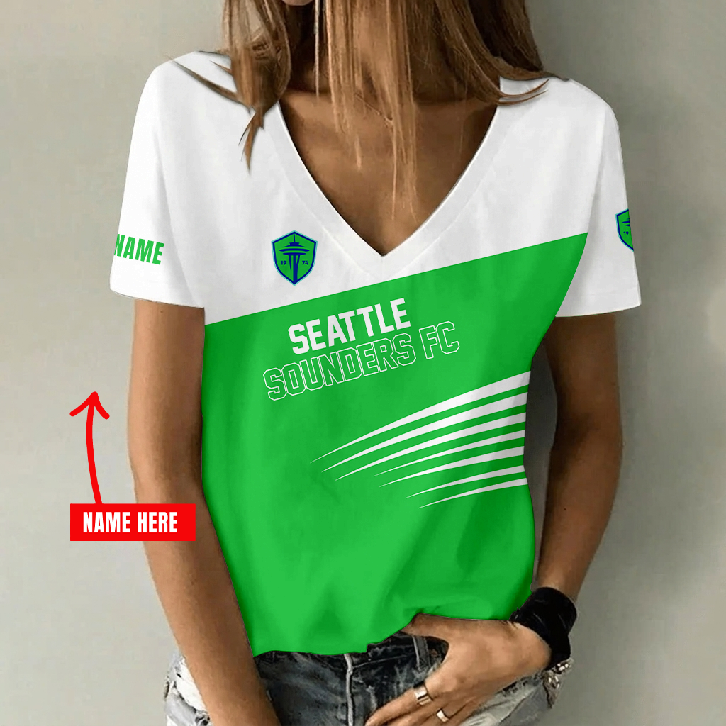 [GOAL DEAL] NEW CUSTOMIZED MLS24 SSF SEATTLE SOUNDERS FC V-NECK FEMALE SHIRT