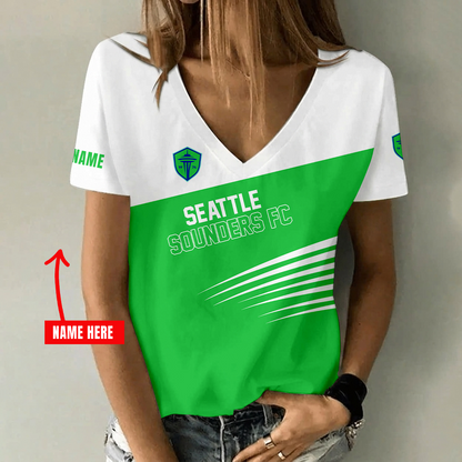 [GOAL DEAL] NEW CUSTOMIZED MLS24 SSF SEATTLE SOUNDERS FC V-NECK FEMALE SHIRT