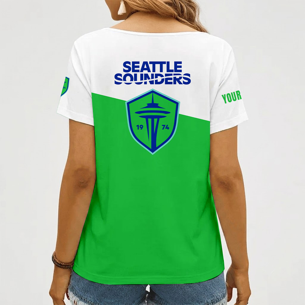 [GOAL DEAL] NEW CUSTOMIZED MLS24 SSF SEATTLE SOUNDERS FC V-NECK FEMALE SHIRT