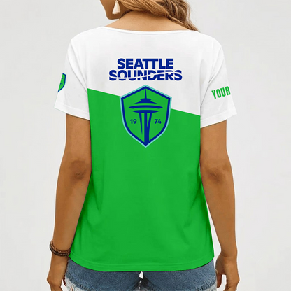 [GOAL DEAL] NEW CUSTOMIZED MLS24 SSF SEATTLE SOUNDERS FC V-NECK FEMALE SHIRT