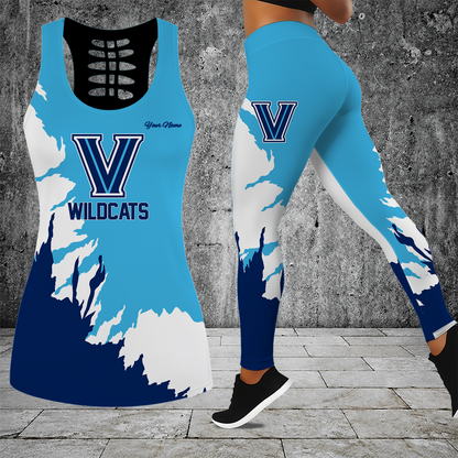 [SLAM DUNK DEAL] NEW CUSTOMIZED NCAA MAM24 VIW VILLANOVA WILDCATS STRAPPY HOLLOW TANK TOP & LEGGINGS SET