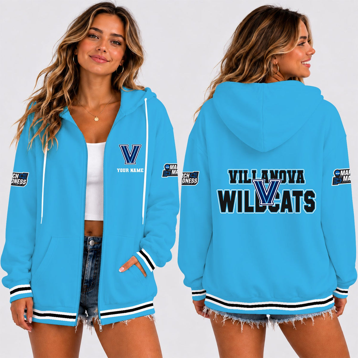 [SLAM DUNK DEAL] NEW CUSTOMIZED NCAA MAM24 VIW VILLANOVA WILDCATS STRAPPY ZIP HOODIE