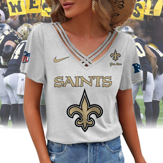 [TOUCHDOWN DEAL] NEW CUSTOMIZED NFL24 NOS NEW ORLEANS SAINTS V-NECK SHIRT