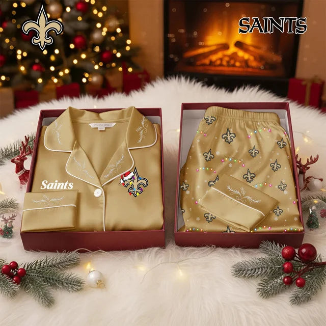 [TOUCHDOWN DEAL] NEW CUSTOMIZED NFL24 NOS NEW ORLEANS SAINTS LONG-SLEEVE PAJAMA SET