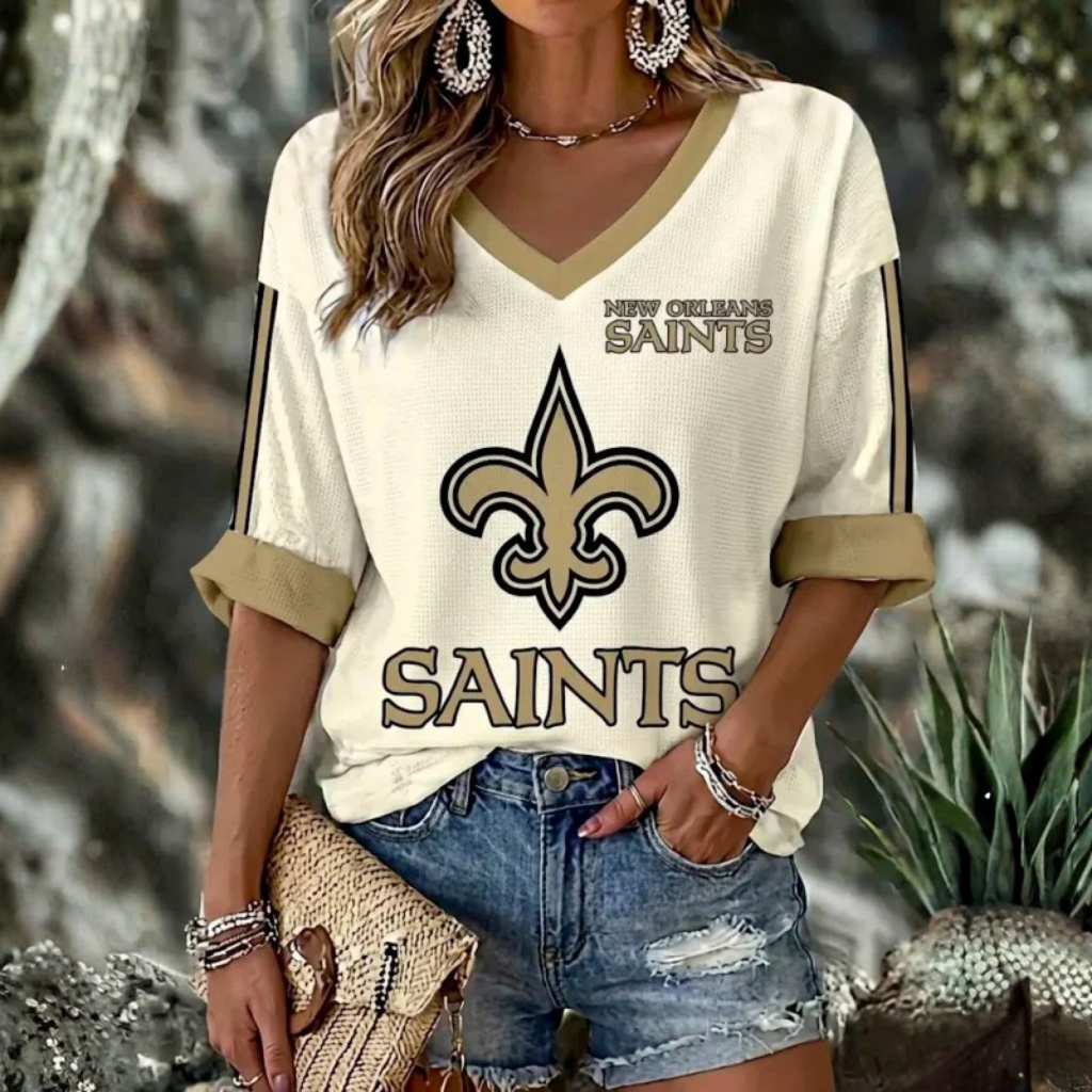 [TOUCHDOWN DEAL] NEW CUSTOMIZED NFL24 NOS NEW ORLEANS SAINTS WOMEN'S HEART V-NECK LONG SLEEVE SHIRT
