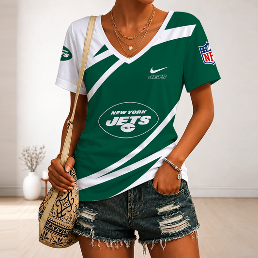 [TOUCHDOWN DEAL] NEW CUSTOMIZED NFL25 NYJ NEW YORK JETS V-NECK FEMALE SHIRT