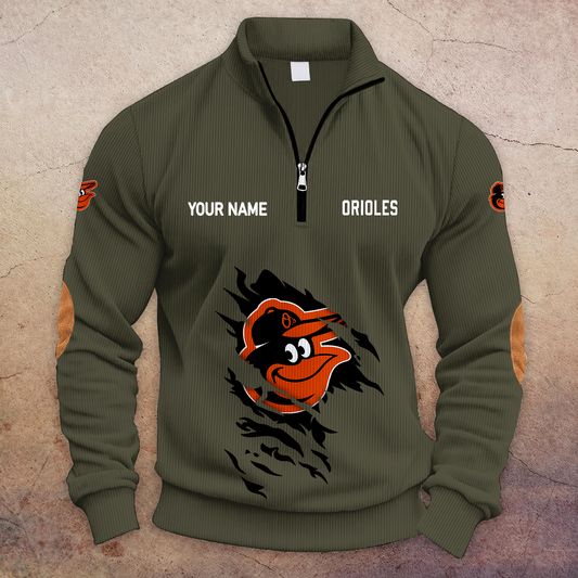 [HOMERUN DEAL] NEW CUSTOMIZED MLB25 BOS BALTIMORE ORIOLES MULTICOLOR STRIPED QUATER ZIP SWEATSHIRT