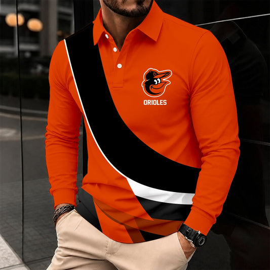 [HOMERUN DEAL] NEW CUSTOMIZED MLB25 BOS BALTIMORE ORIOLES MEN'S LONG SLEEVE POLO