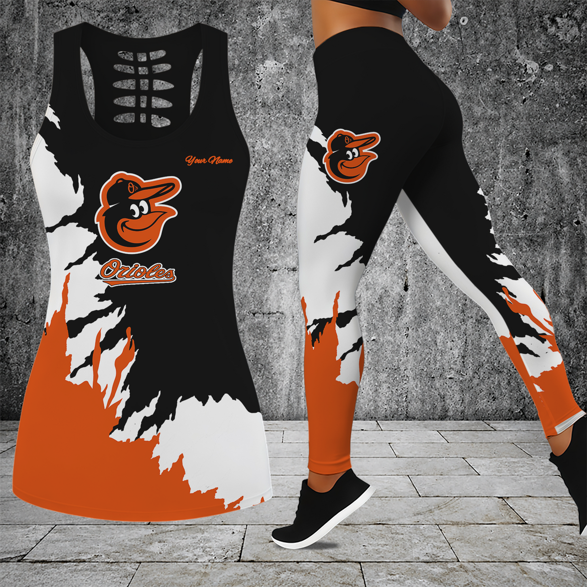 [HOMERUN DEAL] NEW CUSTOMIZED MLB25 BOS BALTIMORE ORIOLES HOLLOW TANK TOP & LEGGINGS SET