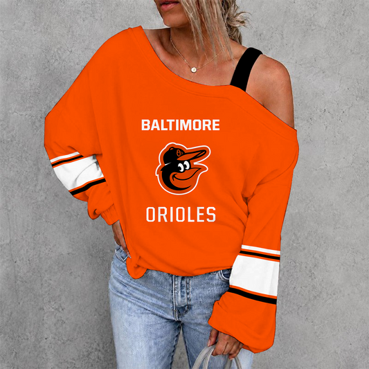 [HOMERUN DEAL] NEW CUSTOMIZED MLB25 BOS BALTIMORE ORIOLES WOMEN'S OFF-SHOULDER LONG SLEEVE SHIRT