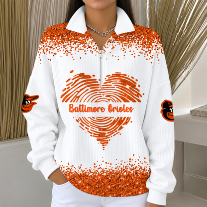 [HOMERUN DEAL] NEW CUSTOMIZED MLB25 BOS THE ORIOLES QUARTER ZIP RIBBED SWEATER